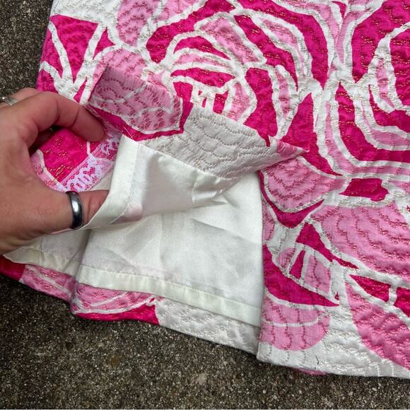 Lilly Pulitzer Pink White Strapless Silk Blend Sheath Dress Brocade Jacquard 6 - Picture 3 of 10